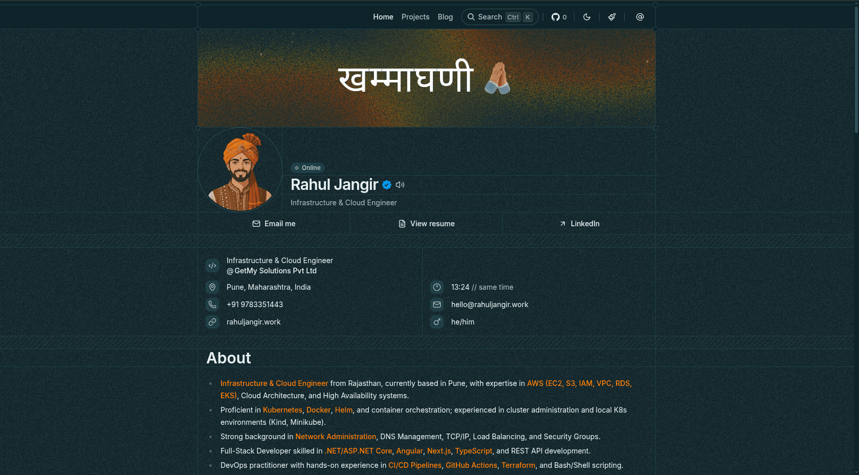 rahuljangir.work portfolio homepage